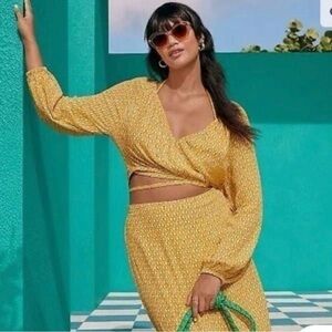 Women's Dainty Lotus Print Wrap Top - RHODE × Target Yellow/Turquoise